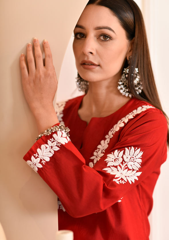 Kinza Chikankari Cotton Straight Kurta