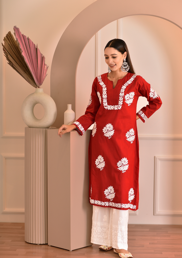 Kinza Chikankari Cotton Straight Kurta