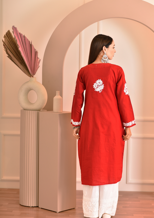 Kinza Chikankari Cotton Straight Kurta