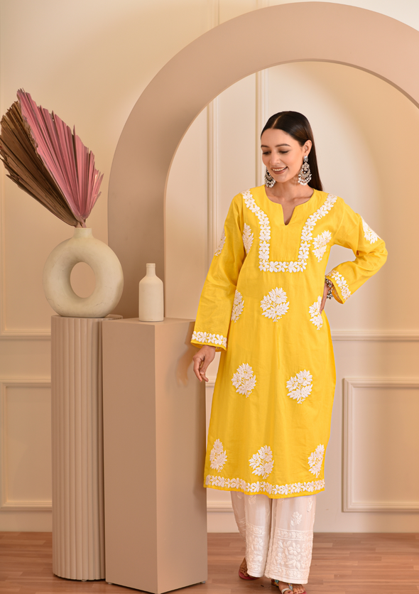 Kinza Chikankari Cotton Straight Kurta