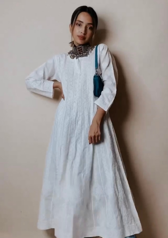 Leher Chikankari Cotton Anarkali Kurta