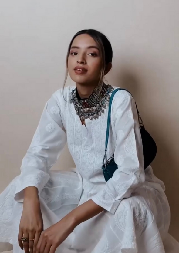 Leher Chikankari Cotton Anarkali Kurta