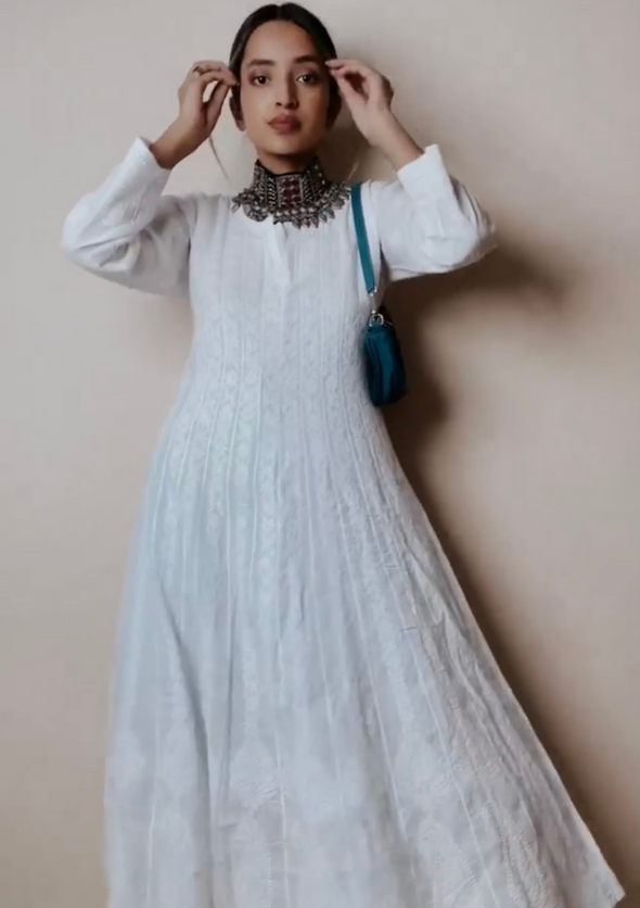 Leher Chikankari Cotton Anarkali Kurta