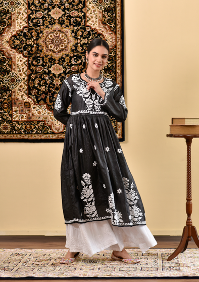 Masoom Chikankari Silk A-Line Gown