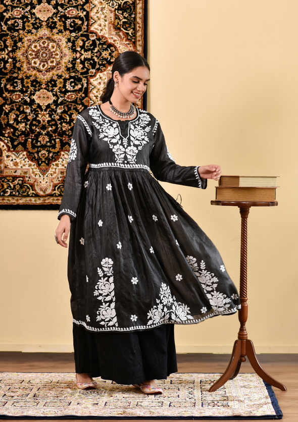 Masoom Chikankari Silk A-Line Gown