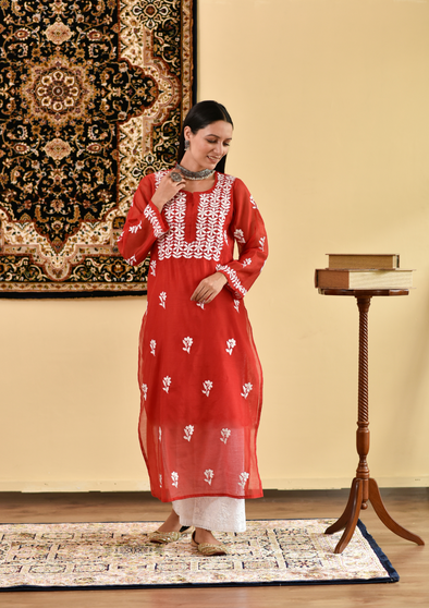 Mona Chikankari Chanderi Straight Kurta