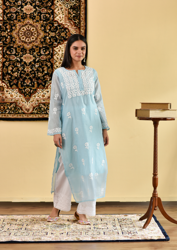 Mona Chikankari Chanderi Straight Kurta