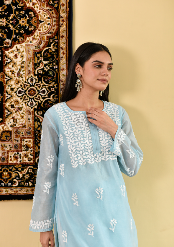 Mona Chikankari Chanderi Straight Kurta