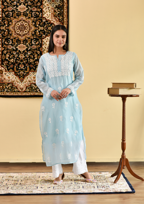 Mona Chikankari Chanderi Straight Kurta