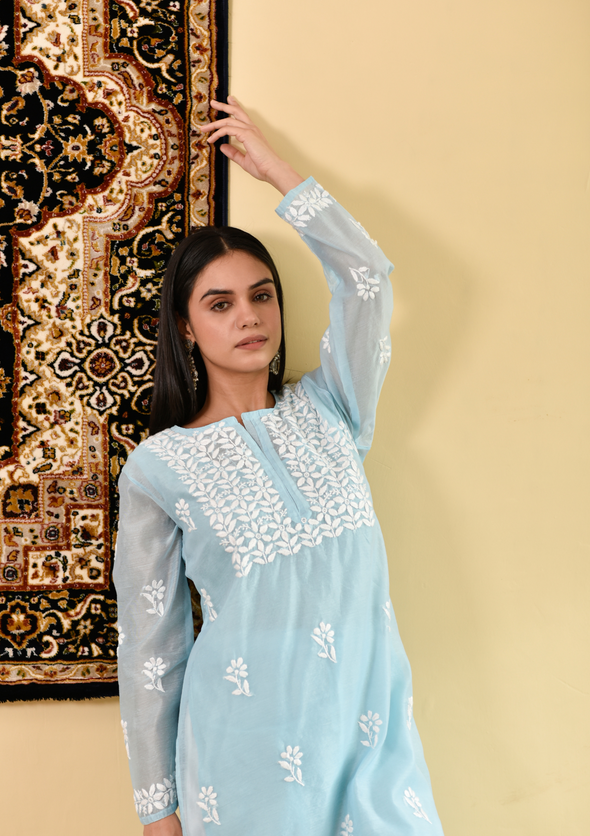 Mona Chikankari Chanderi Straight Kurta