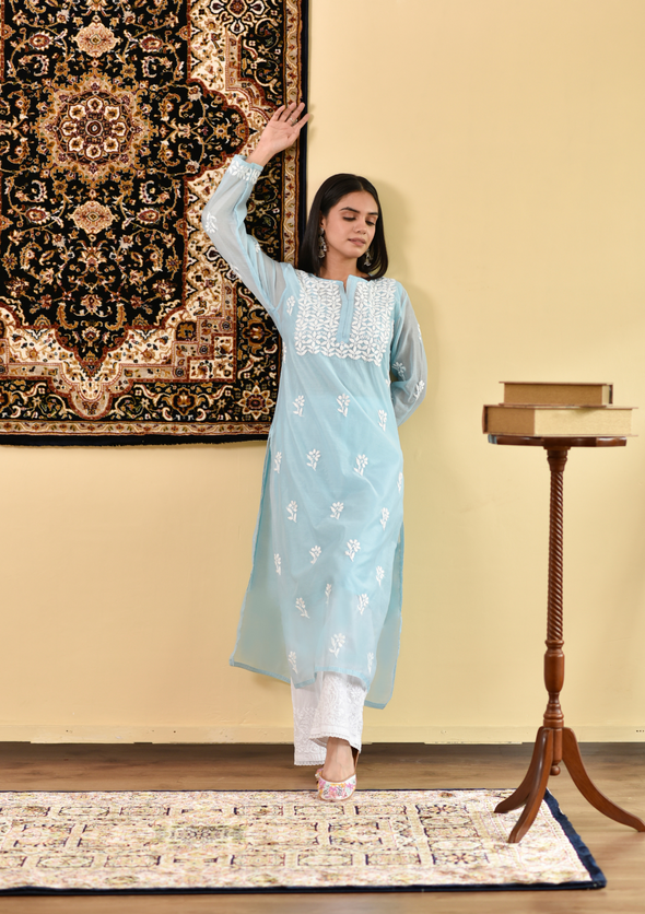 Mona Chikankari Chanderi Straight Kurta