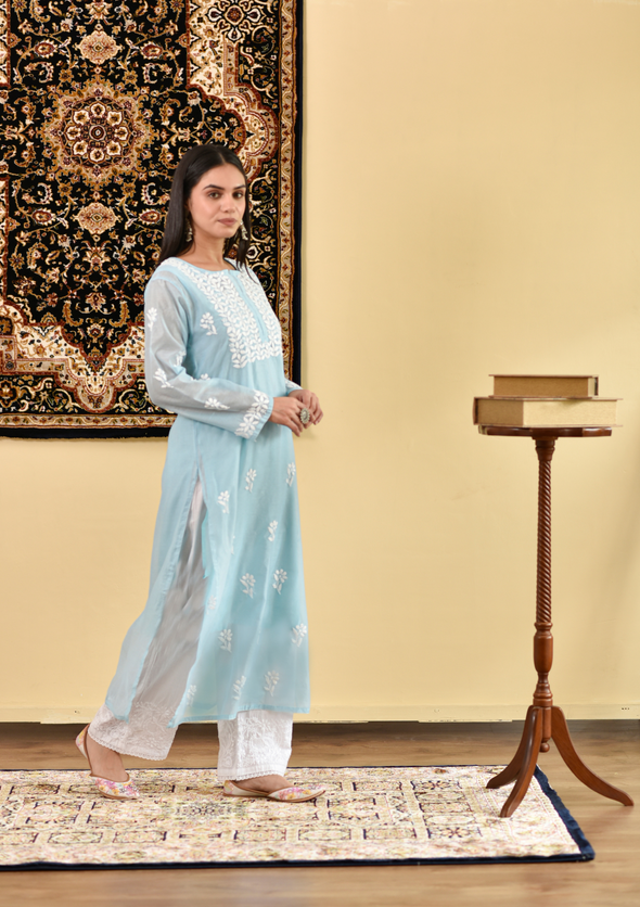 Mona Chikankari Chanderi Straight Kurta