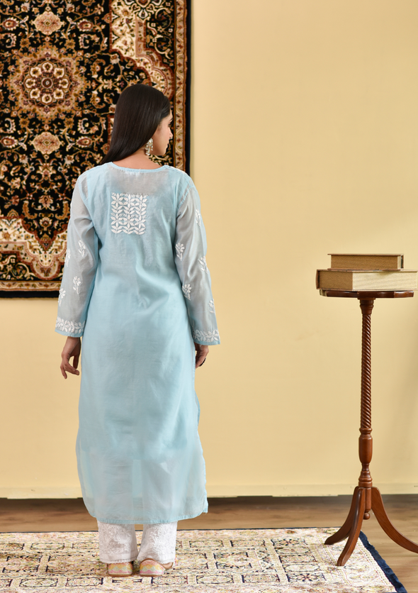 Mona Chikankari Chanderi Straight Kurta
