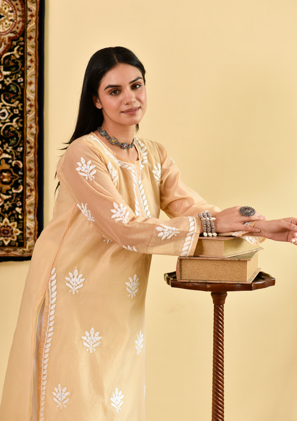 Mubina Chikankari Chanderi Straight Kurta