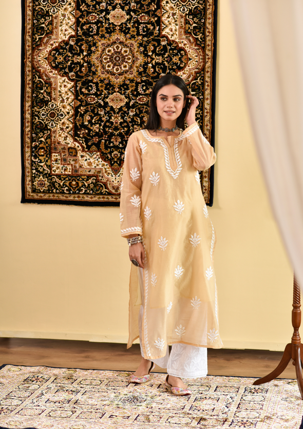 Mubina Chikankari Chanderi Straight Kurta