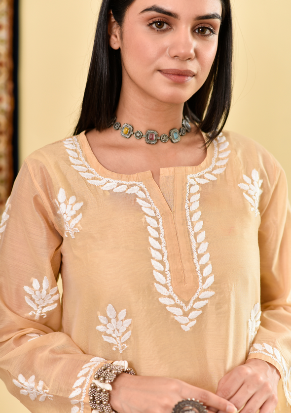 Mubina Chikankari Chanderi Straight Kurta