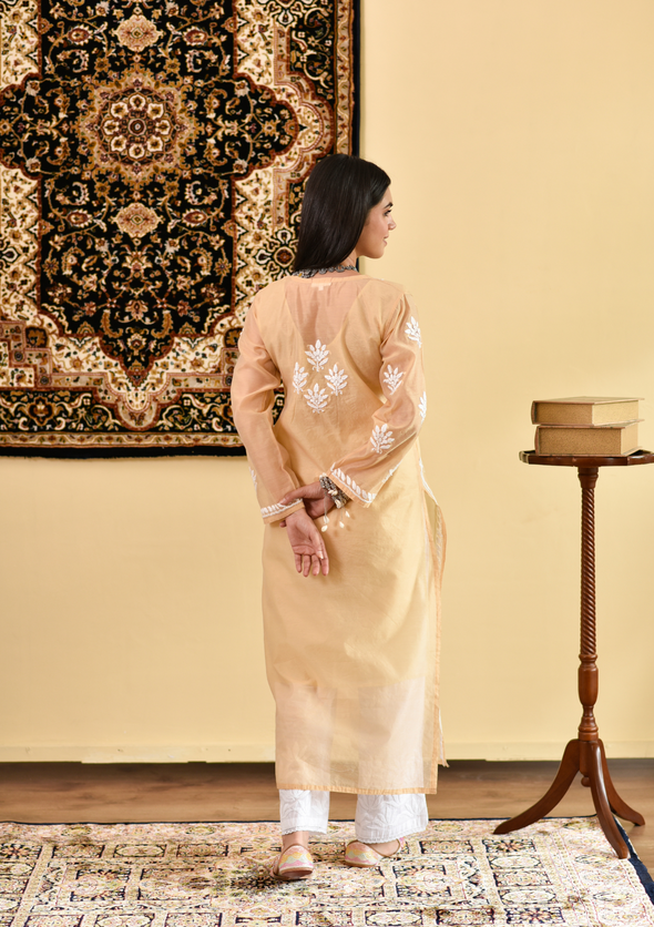 Mubina Chikankari Chanderi Straight Kurta