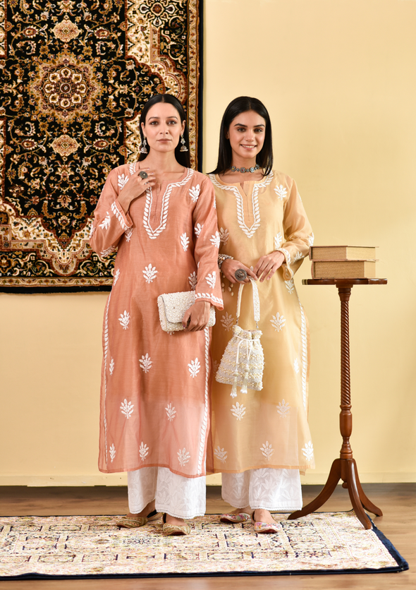Mubina Chikankari Chanderi Straight Kurta