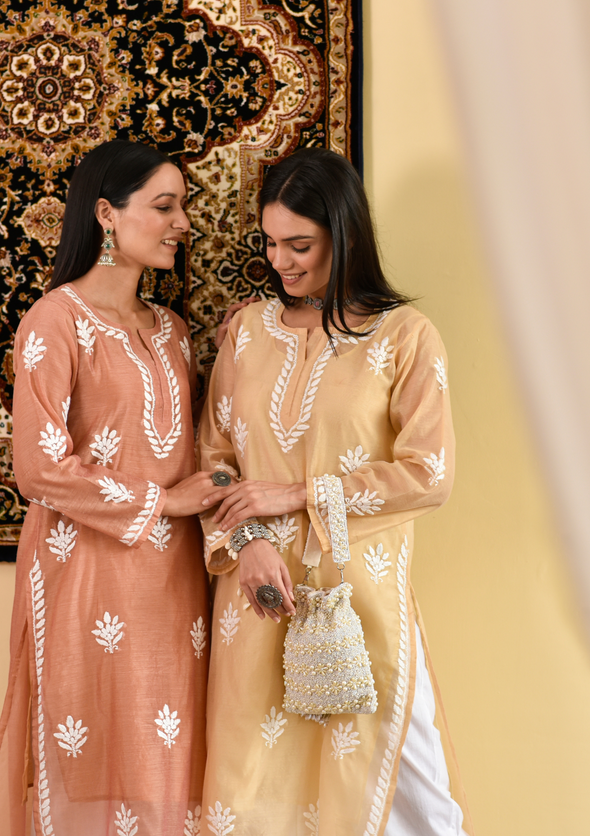 Mubina Chikankari Chanderi Straight Kurta
