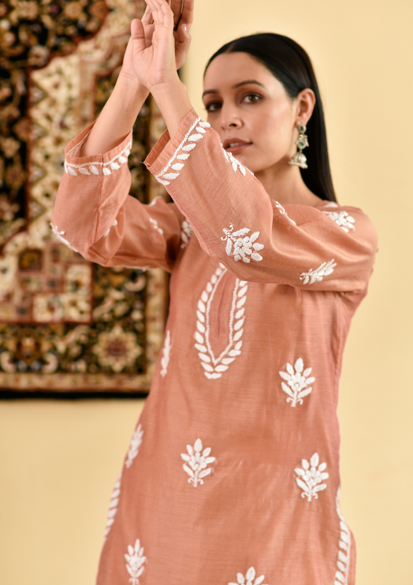 Mubina Chikankari Chanderi Straight Kurta