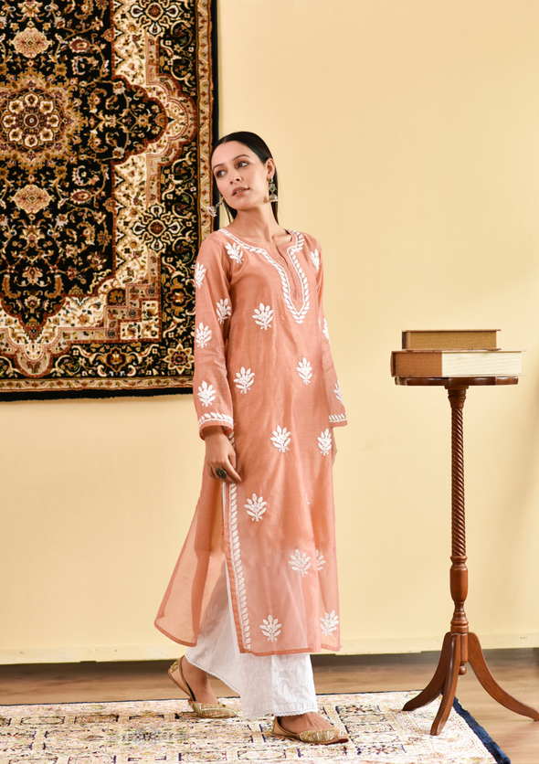 Mubina Chikankari Chanderi Straight Kurta