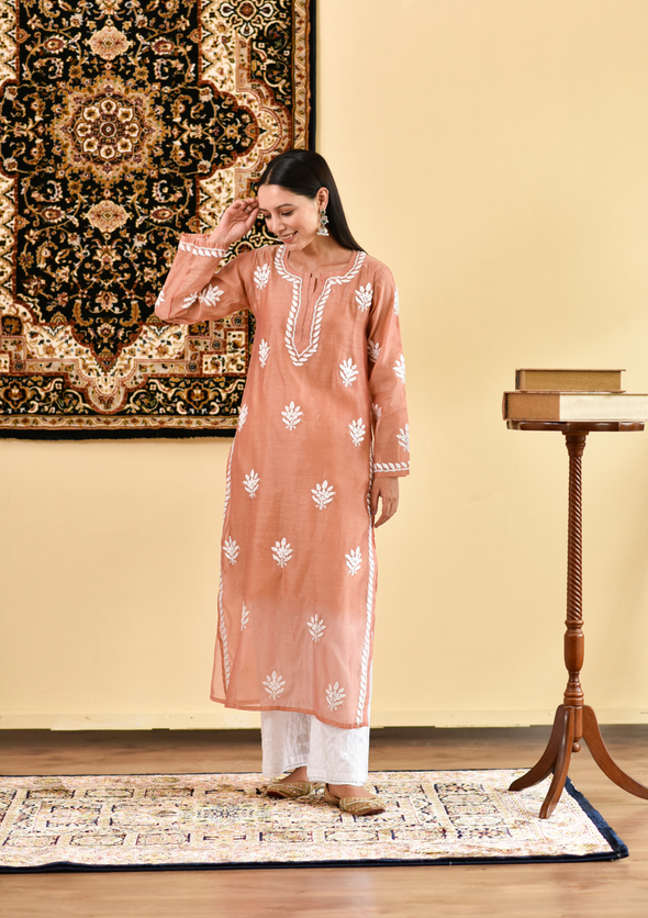 Mubina Chikankari Chanderi Straight Kurta