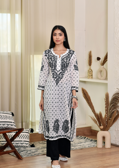 Naji Chikankari Mulmul Straight Kurta