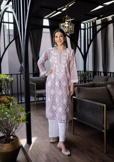 Nazm Chikankari Mulmul Straight Kurta