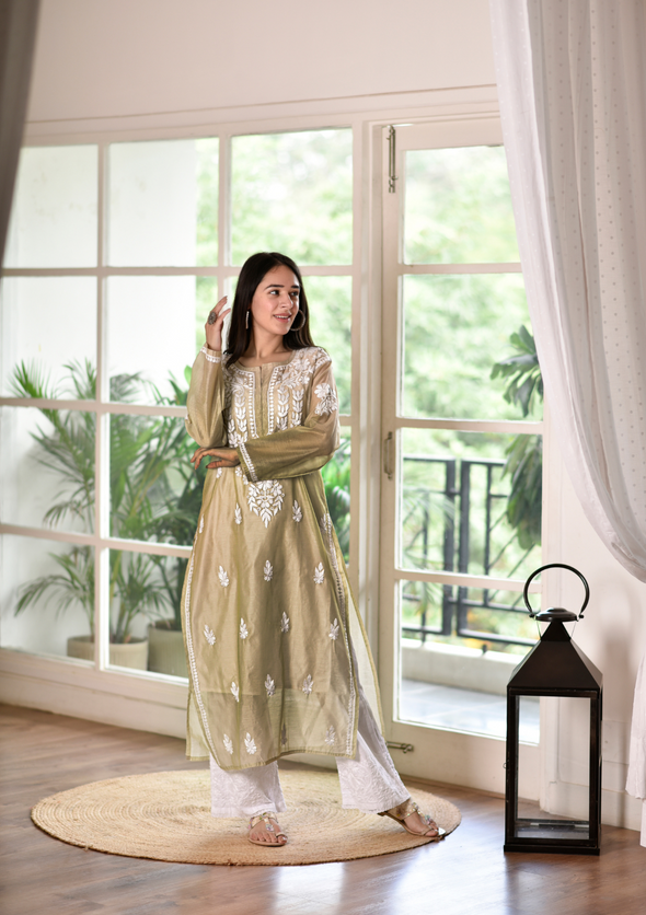 Raisa Chikankari Chanderi Straight Kurta