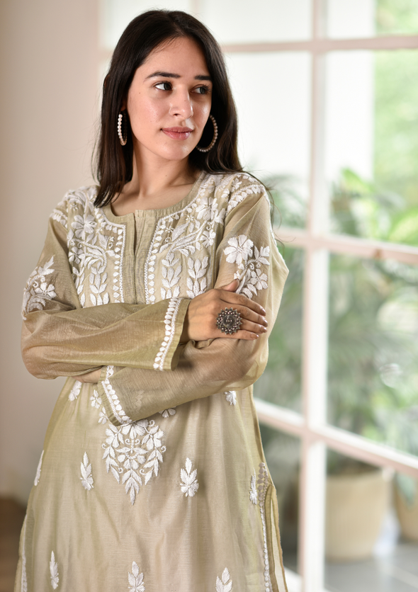 Raisa Chikankari Chanderi Straight Kurta