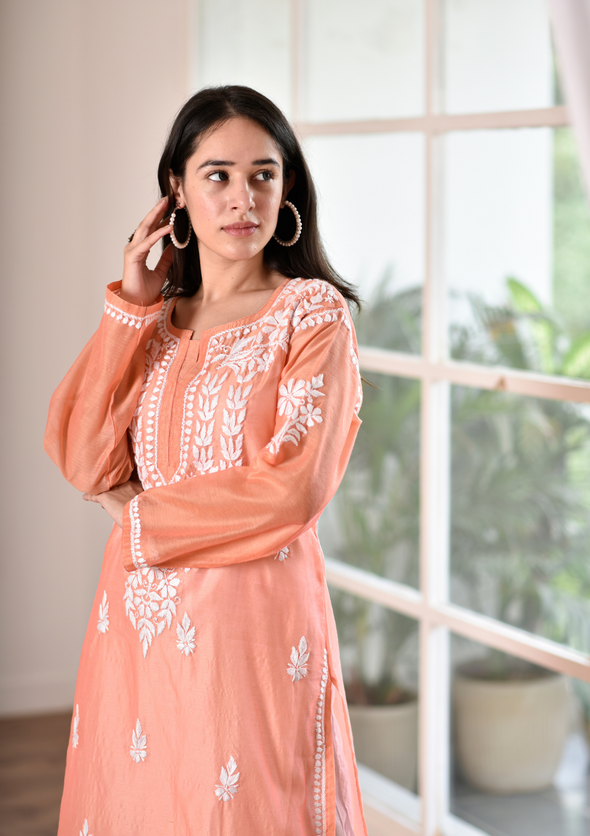 Raisa Chikankari Chanderi Straight Kurta