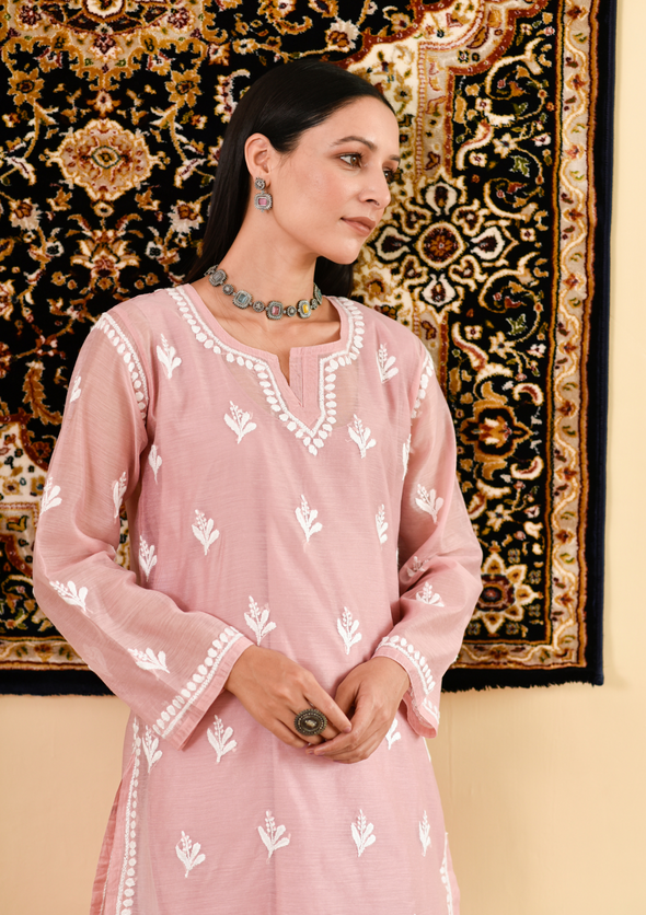 Shahira Chikankari Chanderi Straight Kurta