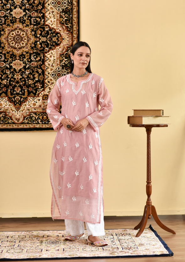 Shahira Chikankari Chanderi Straight Kurta