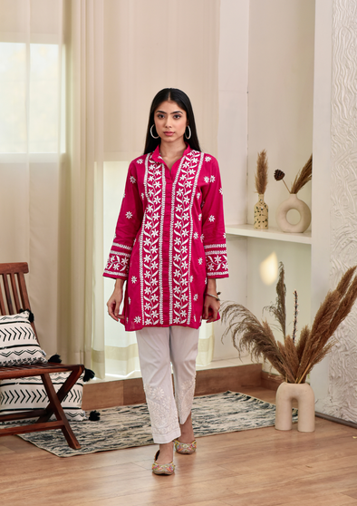 Thaniya Chikankari Cotton Straight Short Kurta