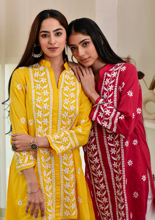 Thaniya Chikankari Cotton Straight Short Kurta