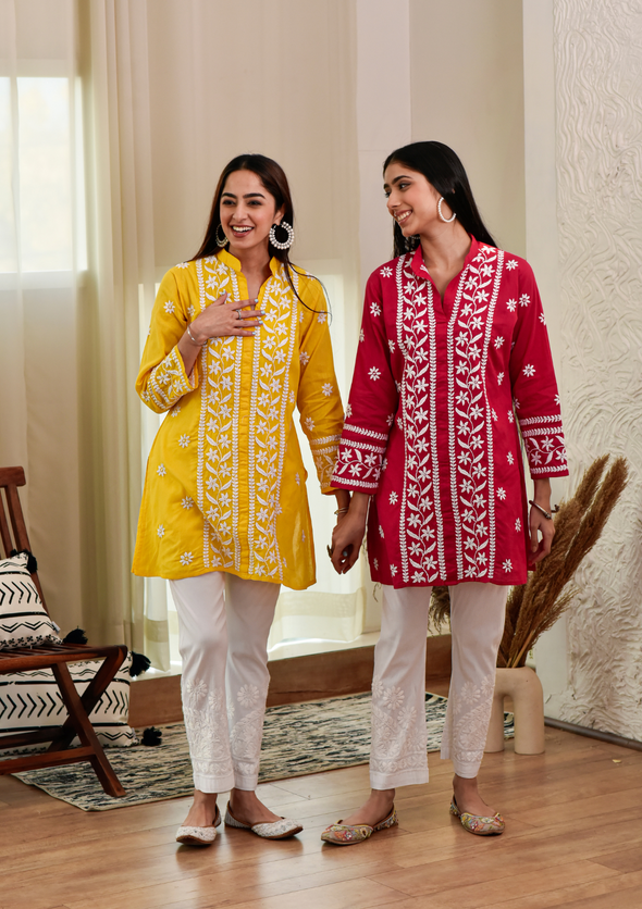 Thaniya Chikankari Cotton Straight Short Kurta
