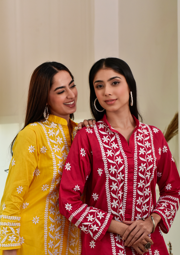Thaniya Chikankari Cotton Straight Short Kurta
