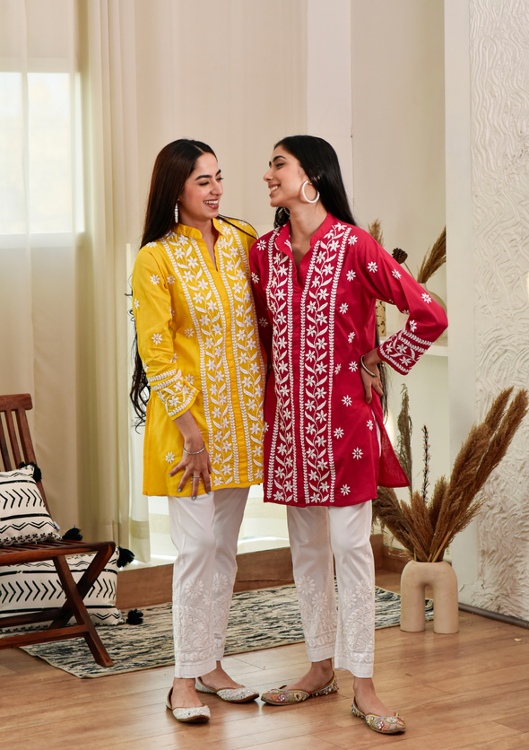 Thaniya Chikankari Cotton Straight Short Kurta