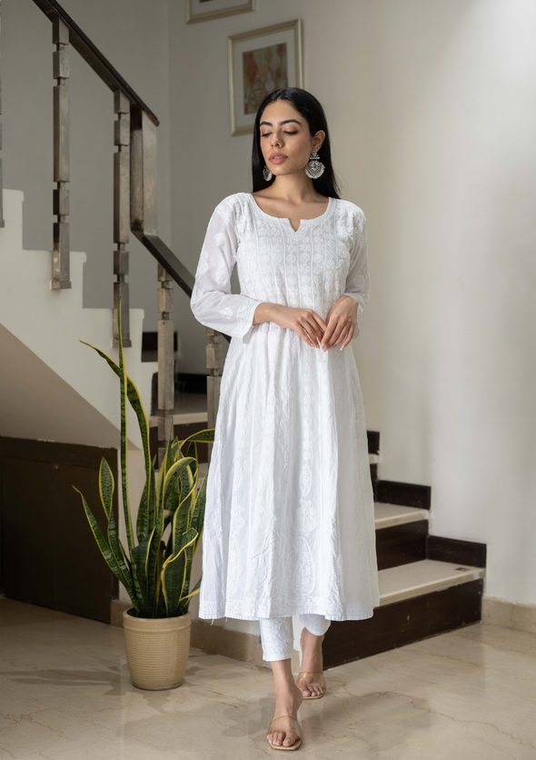 Leher Chikankari Cotton Anarkali Kurta