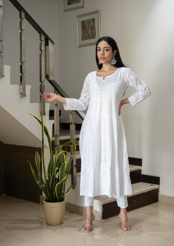 Leher Chikankari Cotton Anarkali Kurta