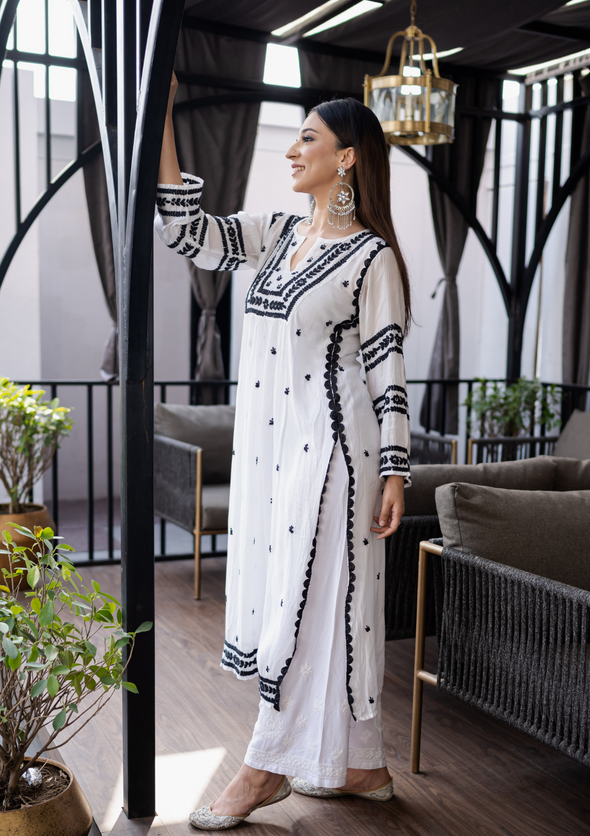 Adila Chikankari Muslin Straight Kurta